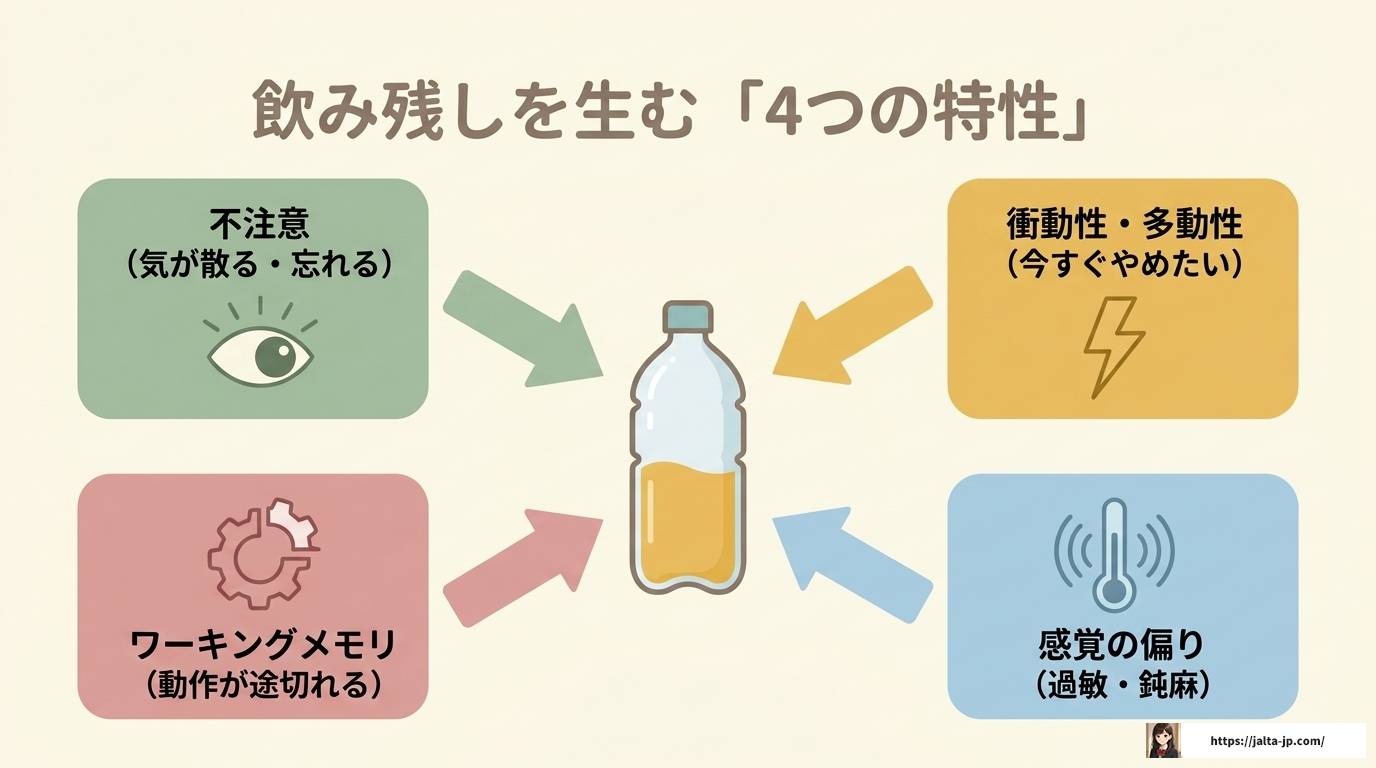 ペットボトルを少し残すのはADHDの特性？原因と対処法を解説