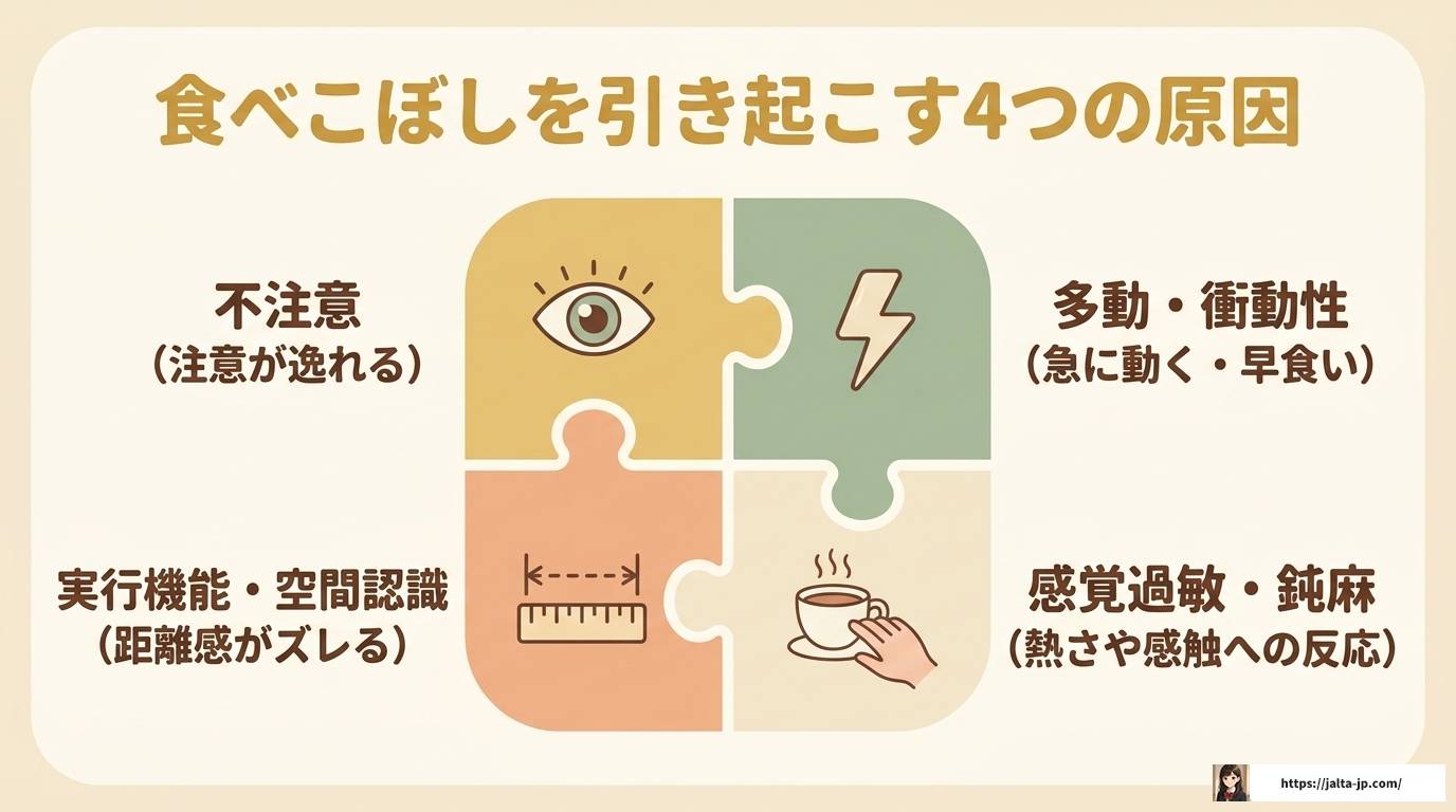 ADHDの大人が食べ物をこぼす原因と今すぐできる対策まとめ
